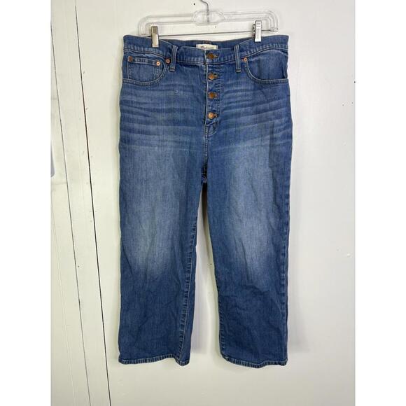 Madewell Denim - Madewell Jeans Womens 32 Slim Wide Leg Cropped Olympia Wash Button Fly Modest